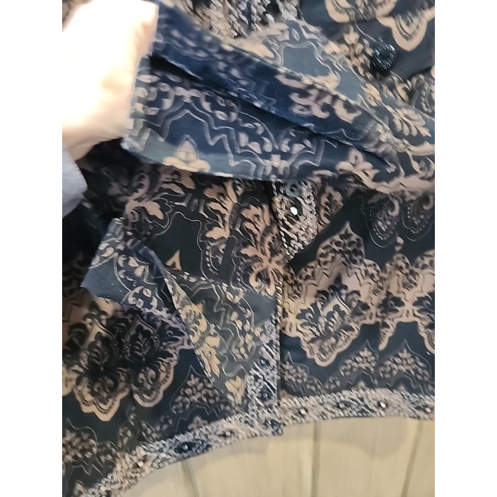 Chicos Black&Tan Jacket Sz 0 Brocade Shacket Jean Style Casual, NWOT - Picture 4 of 13
